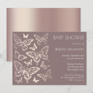 Invitation Baby shower chic papillon   Or Rose de cuivre