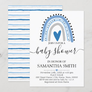 Invitation baby shower chic Rainbow bleu moderne