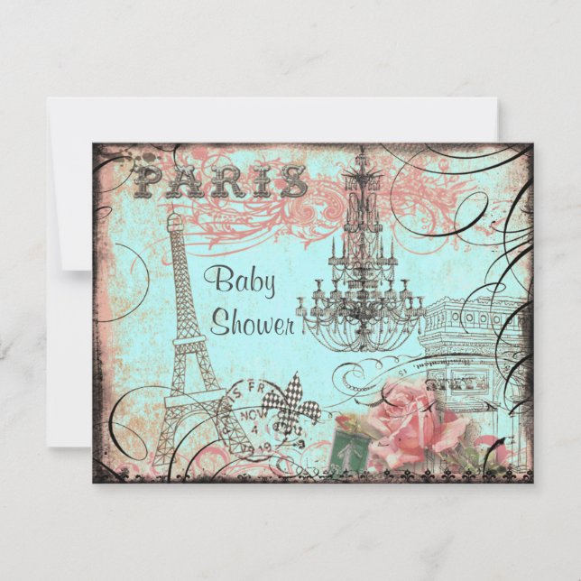 Invitation Baby shower Chic Tour Eiffel & Chandelier (Devant)