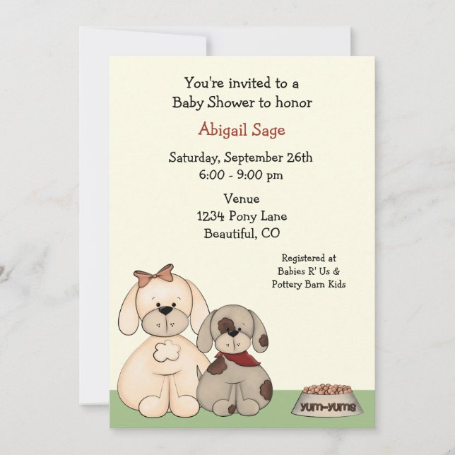 Invitation Baby shower Chien Chien Chien Chien Chien Puppy In (Devant)