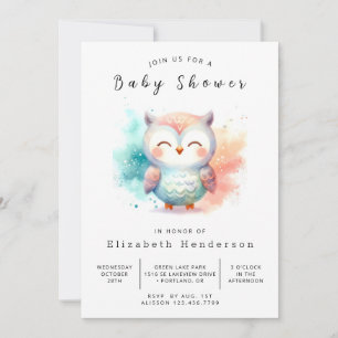 Invitation Baby shower Chouette modifiable aquarelle