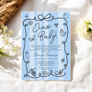 Invitation Baby shower Ciao à thème italien Retro Blue Stripe