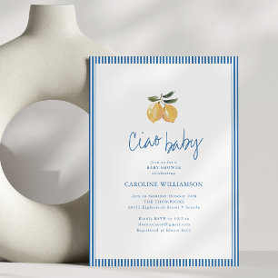 Invitation Baby Shower Ciao Bébé Citron Rayé Bleu