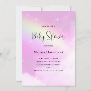 Invitation  Baby Shower Ciel Rose Pastel avec Nuages Moutonne