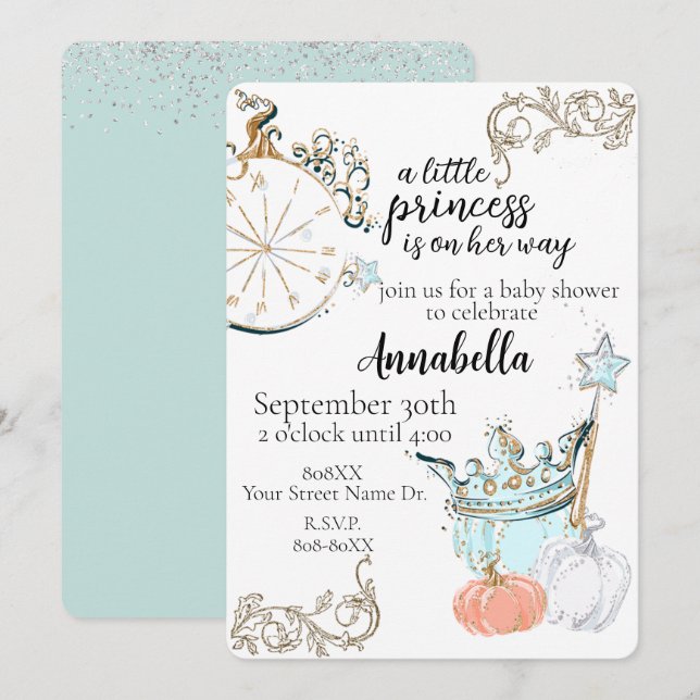 Invitation Baby shower Cinderella Princess (Devant / Derrière)