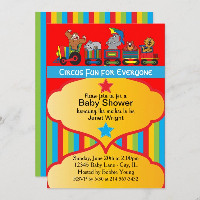Invitation Baby shower Circus Fun (Devant / Derrière)