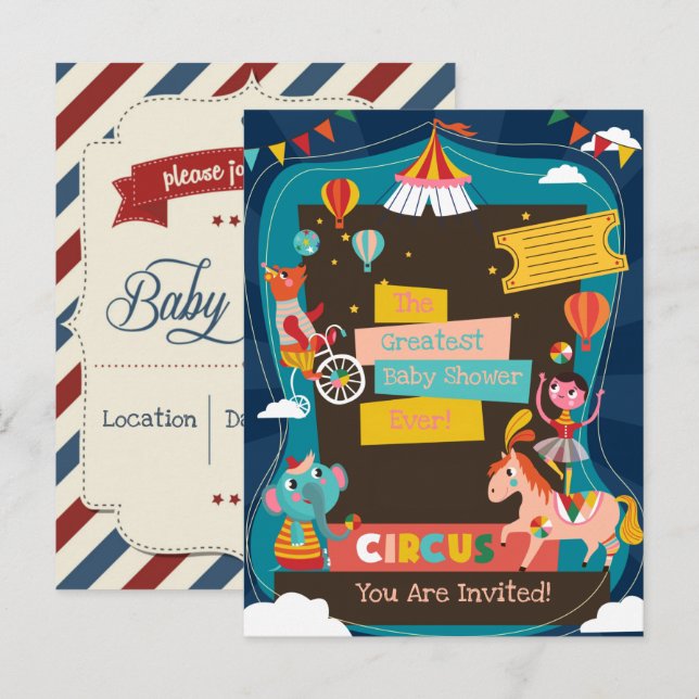 Invitation Baby shower Cirque (Devant / Derrière)