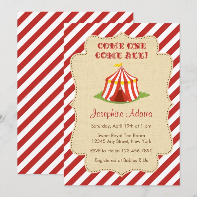 Invitation Baby shower Cirque (Devant / Derrière)