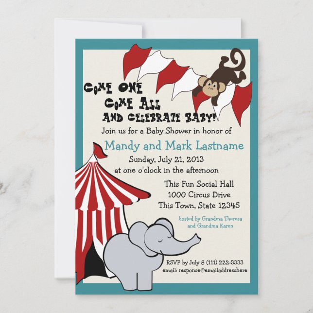 Invitation Baby shower cirque (Devant)