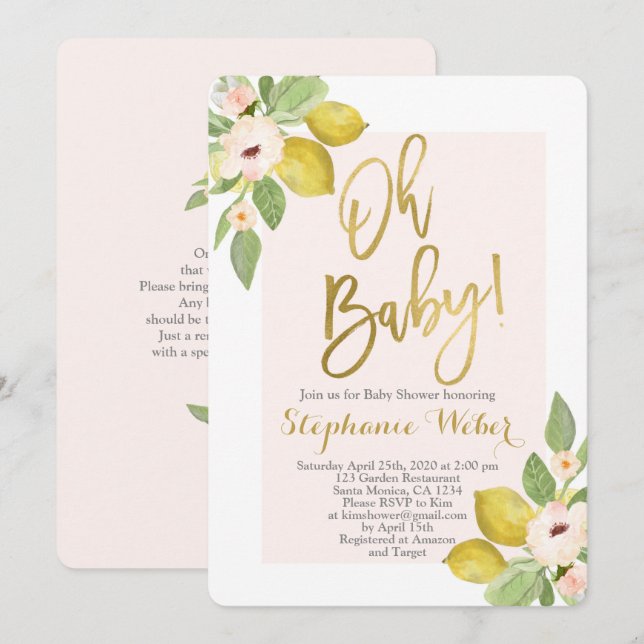 Invitation Baby shower citron (Devant / Derrière)