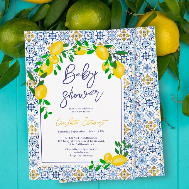 Invitation Baby shower citron bleu italien (Créateur téléchargé)