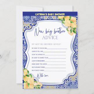 Invitation Baby shower Citron Carreaux Bleus - Nom modifiable