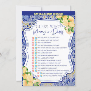 Invitation Baby shower Citron Carreaux Bleus - Nom modifiable