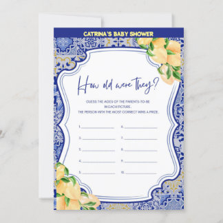 Invitation Baby shower Citron Carreaux Bleus - Nom modifiable