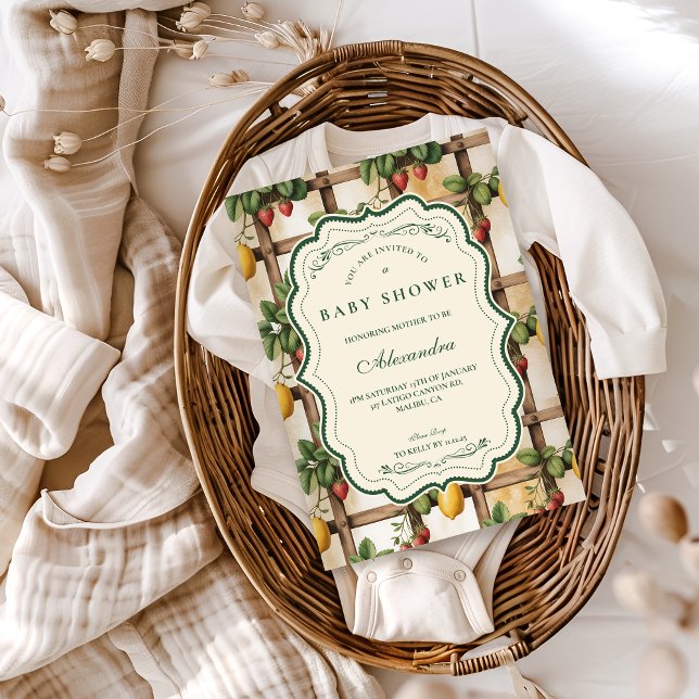 Invitation Baby Shower Citron Frais aux Fraises Rustique (Créateur téléchargé)