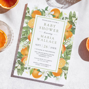 Invitation Baby Shower Citron Orange Rustique Tangerine