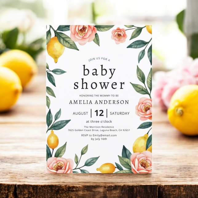 Invitation Baby shower citron vert rose jaune floral (Créateur téléchargé)