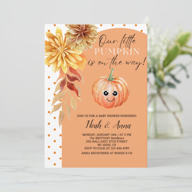 Invitation baby shower citrouille (Debout devant)