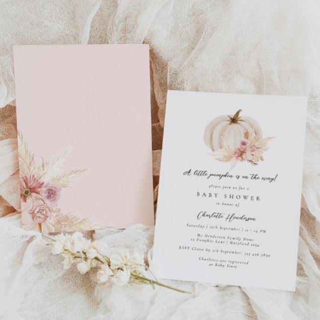 Invitation Baby shower Citrouille à la vapeur séché de Pampas (Créateur téléchargé)
