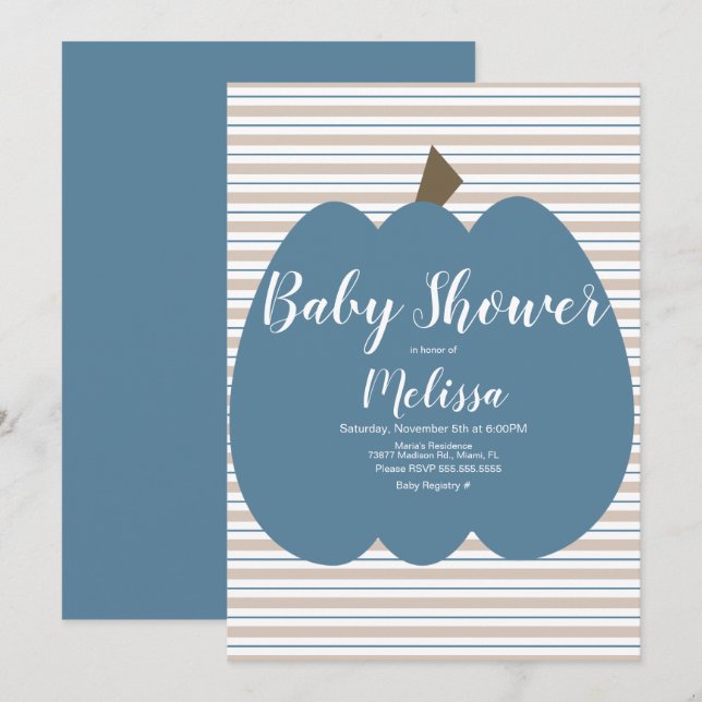 Invitation Baby shower Citrouille bleu (Devant / Derrière)