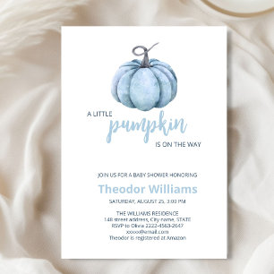 Invitation Baby shower Citrouille bleu Thème aut