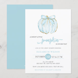 Invitation Baby shower citrouille Blue Bow Boy
