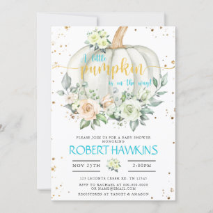 Invitation Baby shower citrouille, Blue Gold Elegant Invitati