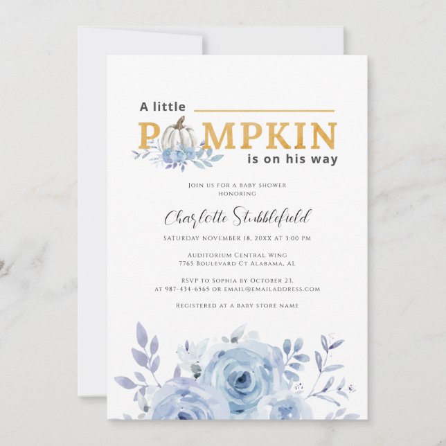 Invitation Baby shower citrouille Blue Lilac Boy (Devant)