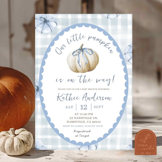 Invitation Baby shower Citrouille Blue Quirky En vichy (Créateur téléchargé)