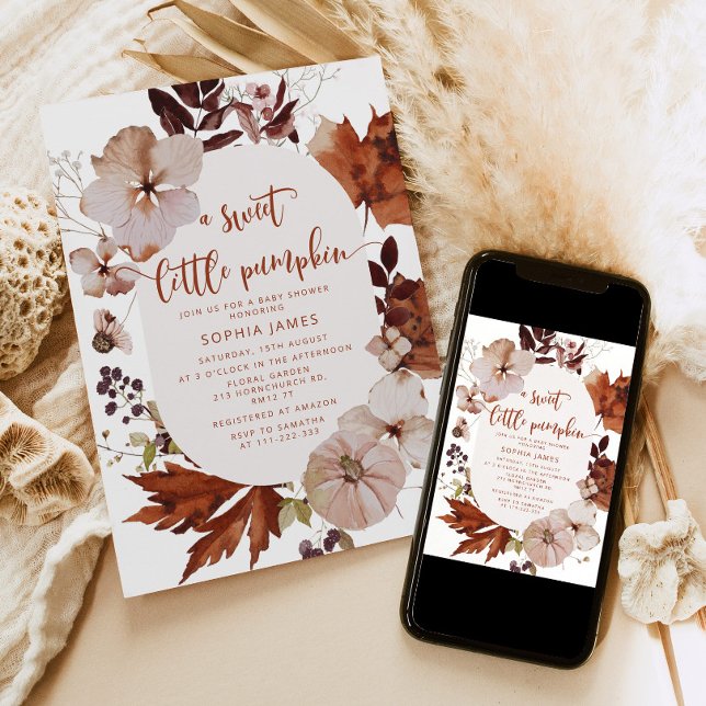 Invitation Baby shower citrouille Boho Automne (Créateur téléchargé)