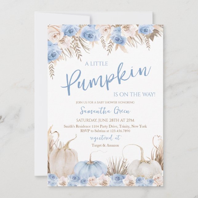 Invitation Baby shower Citrouille Boho Boy (Devant)