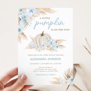 Invitation Baby shower Citrouille Boho Dusty Blue