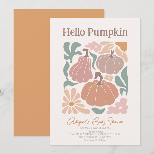Invitation Baby shower Citrouille Boho Fall (Devant / Derrière)