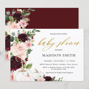 Invitation Baby shower Citrouille Bourgogne doux   