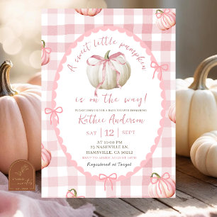 Invitation Baby shower Citrouille Bow Pink En vichy