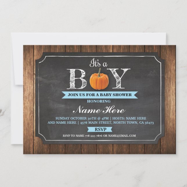 Invitation Baby shower citrouille C'est un Boy Wood Invitatio (Devant)