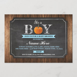Invitation Baby shower citrouille C'est un Boy Wood Invitatio