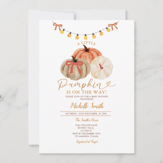 Invitation Baby shower citrouille d'automne de la corde (Devant)