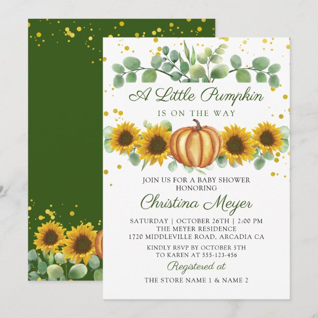 Invitation Baby shower Citrouille d'automne des tournesols ve (Devant / Derrière)