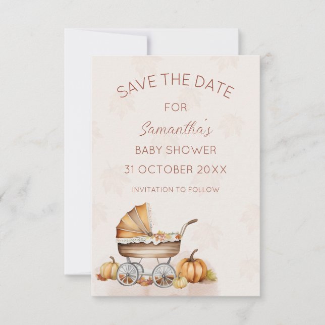Invitation Baby shower Citrouille de chute d'aquarelle Enregi (Devant)