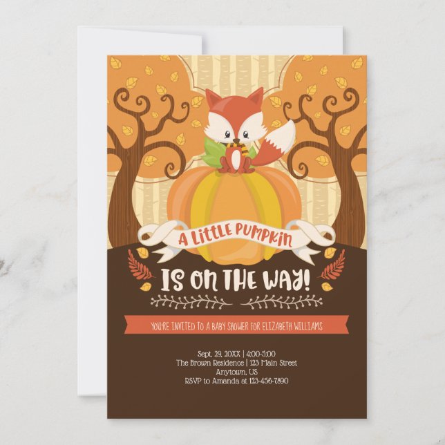 Invitation Baby shower Citrouille de Fall Woodland Fox Little (Devant)