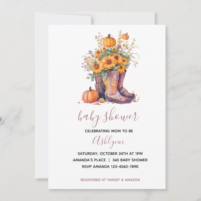 Invitation Baby shower Citrouille de fleurs d'automne (Devant)
