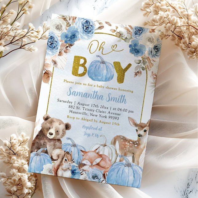 Invitation Baby shower Citrouille de la chute du Boho bleu (Créateur téléchargé)