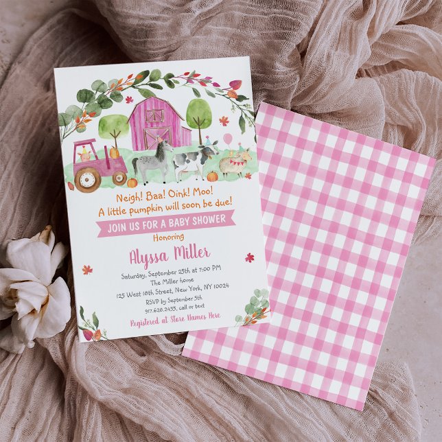Invitation Baby shower Citrouille de la ferme de Pink Fall (Créateur téléchargé)