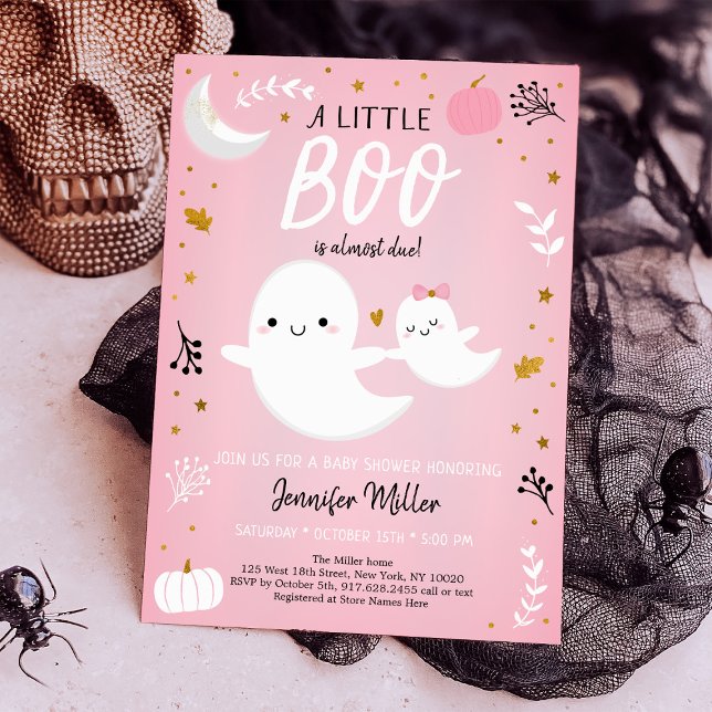 Invitation Baby shower Citrouille de Little Boo Pink Gold Gho (Créateur téléchargé)