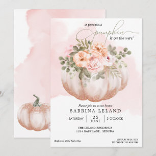 Invitation Baby shower Citrouille de pêche de corail floral A