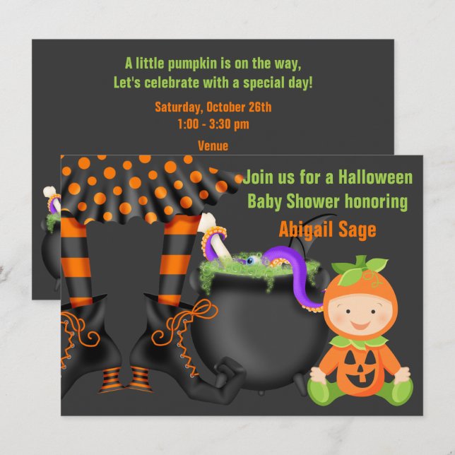 Invitation Baby shower Citrouille d'Halloween Neutral (Devant / Derrière)