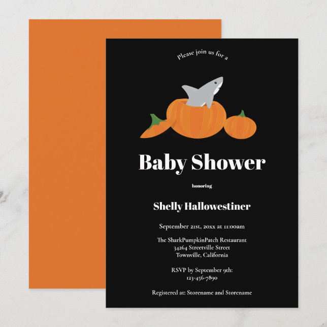 Invitation Baby shower citrouille d'Halloween requin (Devant / Derrière)