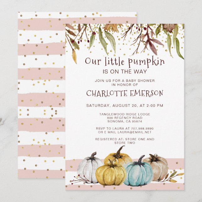 Invitation Baby shower Citrouille d'or rose pâle (Devant / Derrière)
