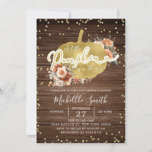 Invitation Baby shower Citrouille en terre cuite rustique boi